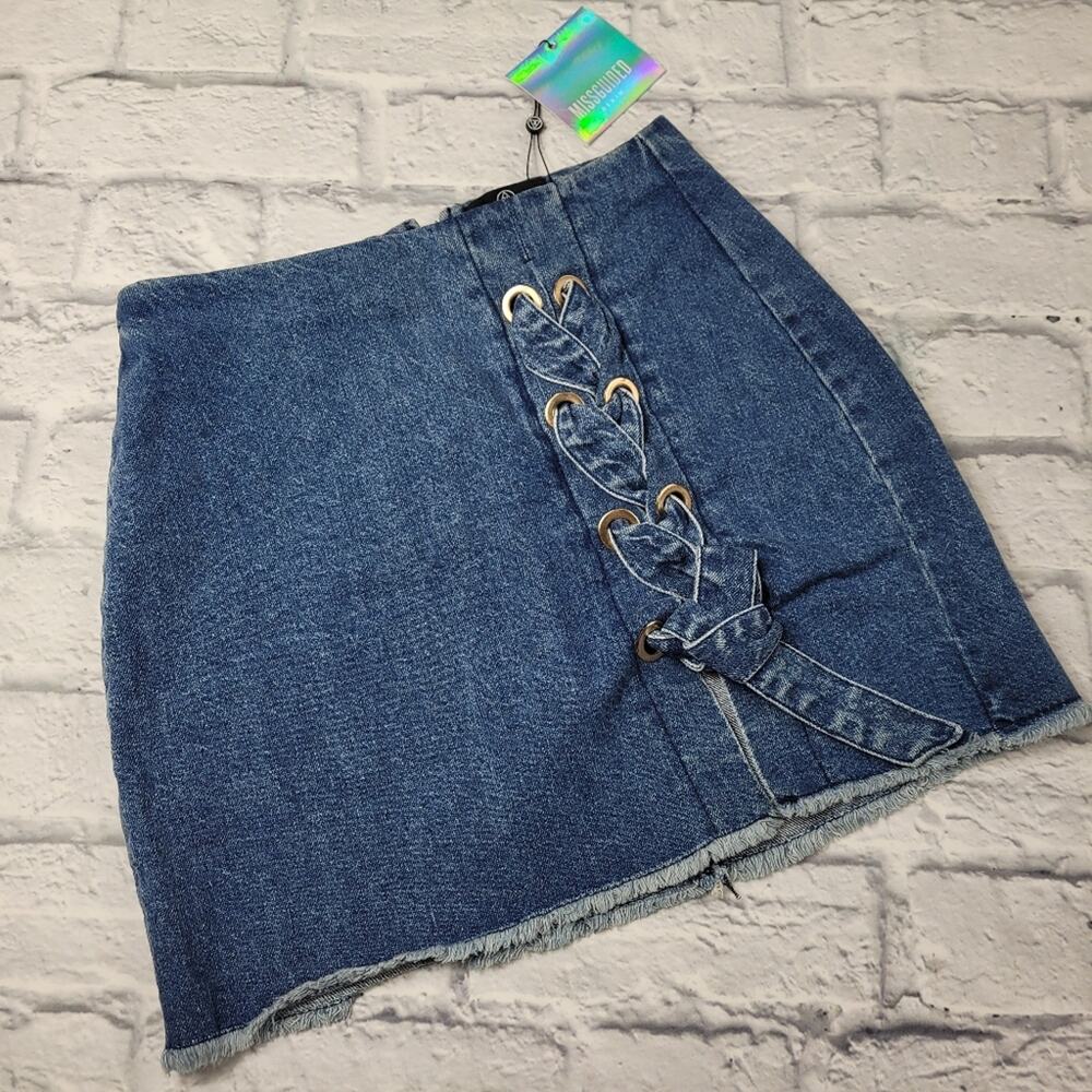 NWT Misguided Chunky Eyelet Lace-up Denim Mini Skirt size 4